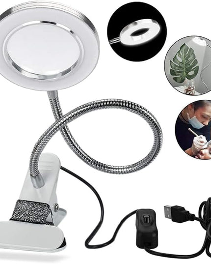 ATOMUS 2.5X Magnifying Lamp, LED USB Rechargeable Tattoo Beauty Magnifier Lamp with Metal Clip for Eyebrow Tattoo Manicure Eyelash Extension Read - LeafyLoom