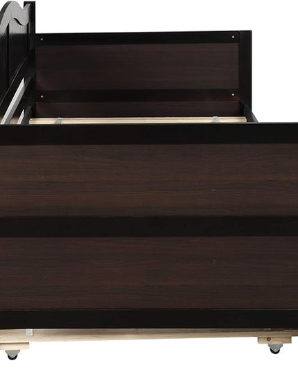 Twin Size Wooden Daybed, with Trundle and Wood Slat Support, Traditional Lodge Beadboard Design & Classic Arch Profile, Suitable for Children's Room, Guest-Room, Living-Room - LeafyLoom