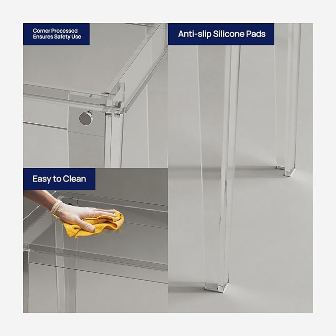 HMYHUM Small Acrylic Computer Desk, 35.4 Inch, Clear Study Desk for Home Office, Writing, Vanity, Modern, Easy Assembly, 19.7" W x 29.5" H, Right-Angle Legs Design - LeafyLoom