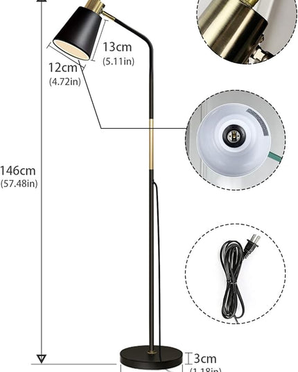 Floor Lamp, Industrial Floor Lamps for Living Rooms Rustic Farmhouse Reading Standing Floor Lamp Adjustable Metal Heads Indoor Task Lighting for Living Room Bedroom Office Home Décor (Black) - LeafyLoom