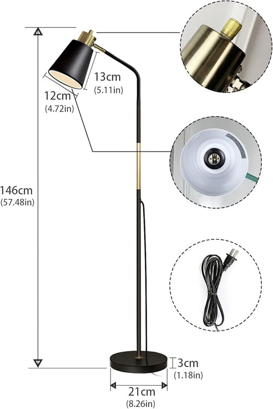 Floor Lamp, Industrial Floor Lamps for Living Rooms Rustic Farmhouse Reading Standing Floor Lamp Adjustable Metal Heads Indoor Task Lighting for Living Room Bedroom Office Home Décor (Black) - LeafyLoom
