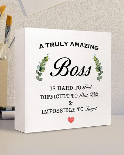 A Truly Amazing Boss is Hard to Find Wooden Sign Desk Decor,Inspirational Wood Block Sign Desk Decorations for Home Office Desk Shelf Table Decor,Best Boss Mentor Gifts - LeafyLoom