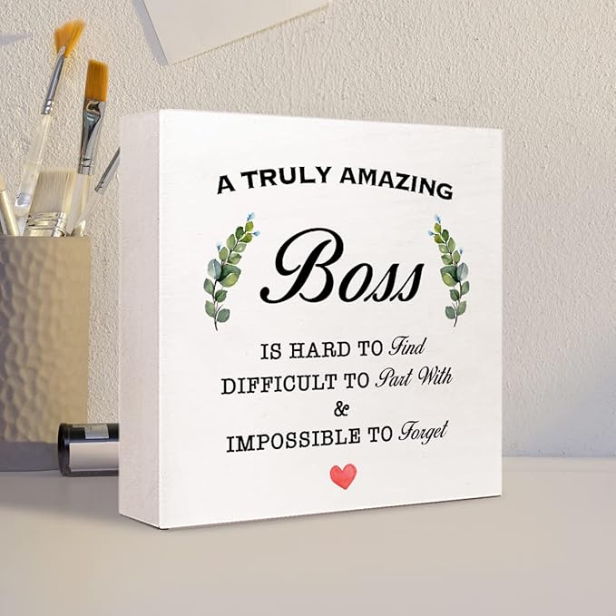 A Truly Amazing Boss is Hard to Find Wooden Sign Desk Decor,Inspirational Wood Block Sign Desk Decorations for Home Office Desk Shelf Table Decor,Best Boss Mentor Gifts - LeafyLoom