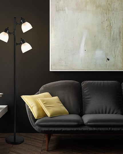 Globe Electric 12719 Life 63" 3-Light Floor Lamp, Matte Plastic, LED Bulbs Included, Black with Frosted Shade - LeafyLoom