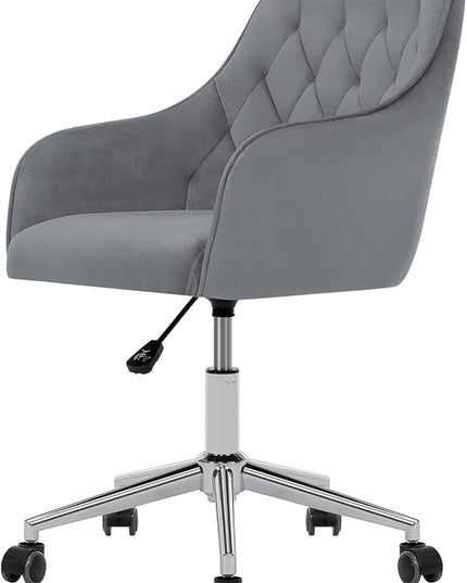 Velvet Desk Chair Vanity Chair for Makeup with Wheels and Back Home Office Chair Adjustable Rolling Swivel Chair for Bedroom Vanity Room Grey - LeafyLoom