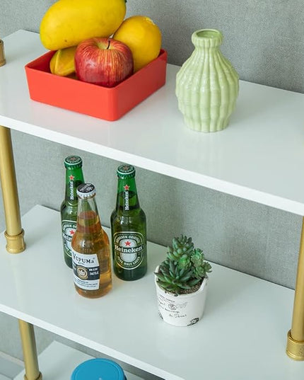 5 shelf Modern Gold Bookshelf, Wall Mount White Bookcase, Ladder Shelf with Metal Frame, Display Shelf Shelves for Living Room/Home/Office - LeafyLoom