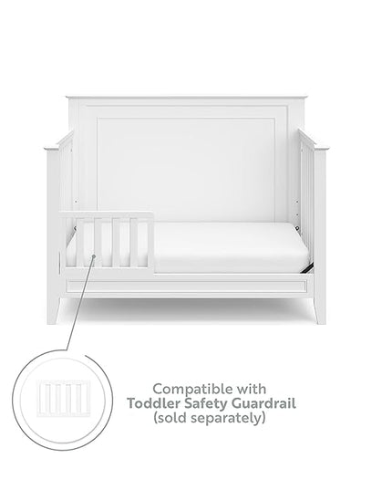 Storkcraft Solstice 5-In-1 Convertible Crib (White) – GREENGUARD Gold Certified, Converts to Toddler Bed and Full-Size Bed, Fits Standard Full-Size Crib Mattress, Adjustable Mattress Support Base - LeafyLoom