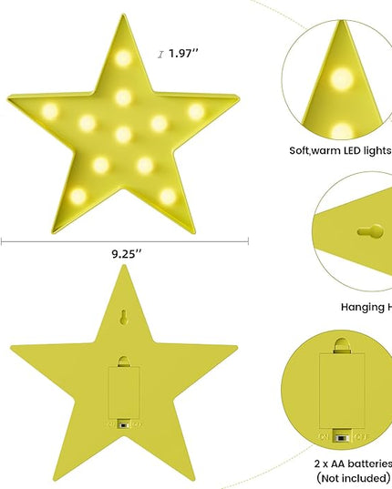 Yellow Star Birthday Party Decorations, Battery Powered Star Night Light for Kids, Kids Room Decor for Bedrooms, Baby Night Light, Toddler Room Decor, Kids Room Decor, Wall Decor for Bedroom - LeafyLoom
