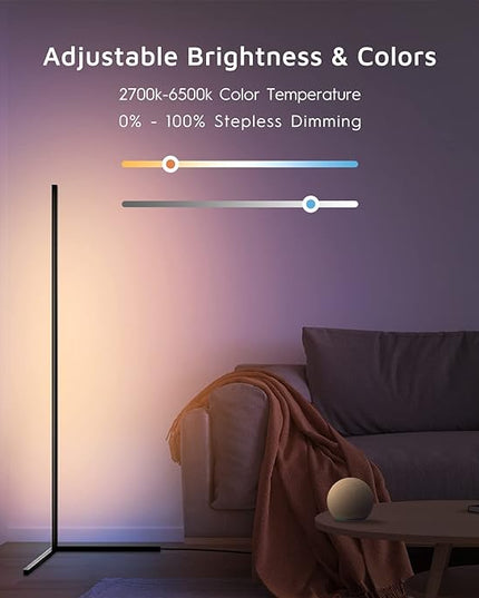 RGBWW Corner Lamp, Color Changing Floor Lamps for Living Room, Compatible with Alexa, Google Home, WiFi APP Remote Control, 2700k-6500k Smart LED 61" Tall Standing Lamp for Bedroom Game Room - LeafyLoom