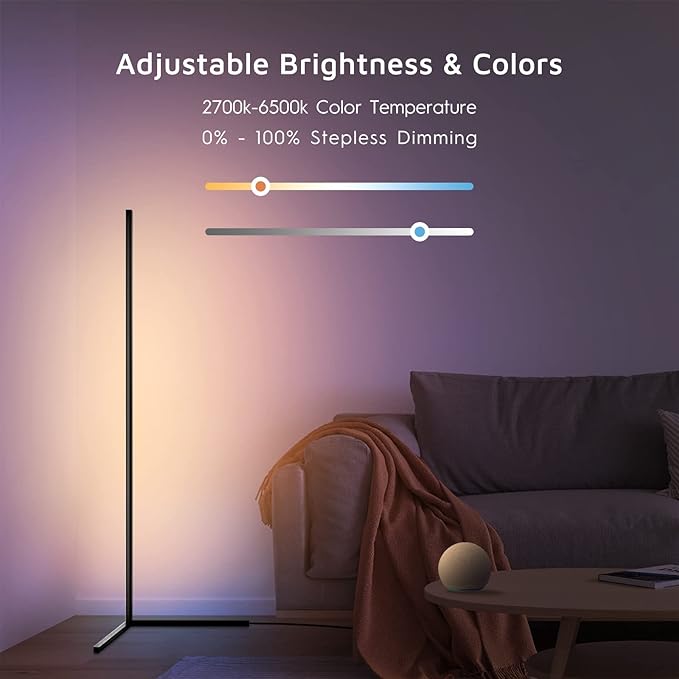 RGBWW Corner Lamp, Color Changing Floor Lamps for Living Room, Compatible with Alexa, Google Home, WiFi APP Remote Control, 2700k-6500k Smart LED 61" Tall Standing Lamp for Bedroom Game Room - LeafyLoom