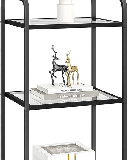 Bookcase Bookshelf, Tempered Glass Bookshelves, Slim Shelving Unit for Bedroom, Bathroom, Home Office, Steel Frame, 3 Tier Black BC10301B - LeafyLoom