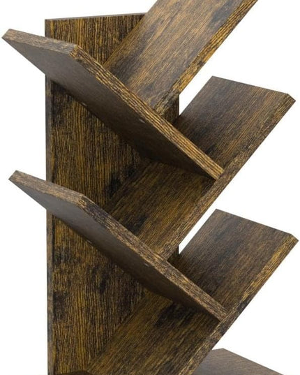 Hoctieon 4 Tier Tree Bookshelf, 4 Shelf Bookcase, Modern Book Storage, Free Standing Tree Bookcase, Utility Organizer Shelves for Home Office, Living Room, Bedroom, Rustic Brown - LeafyLoom