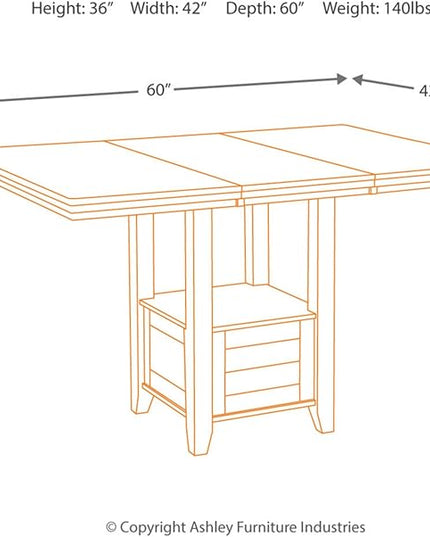 Signature Design by Ashley Haddigan Traditional Rectangular 36" Counter Height Dining Extension Table, Dark Brown - LeafyLoom