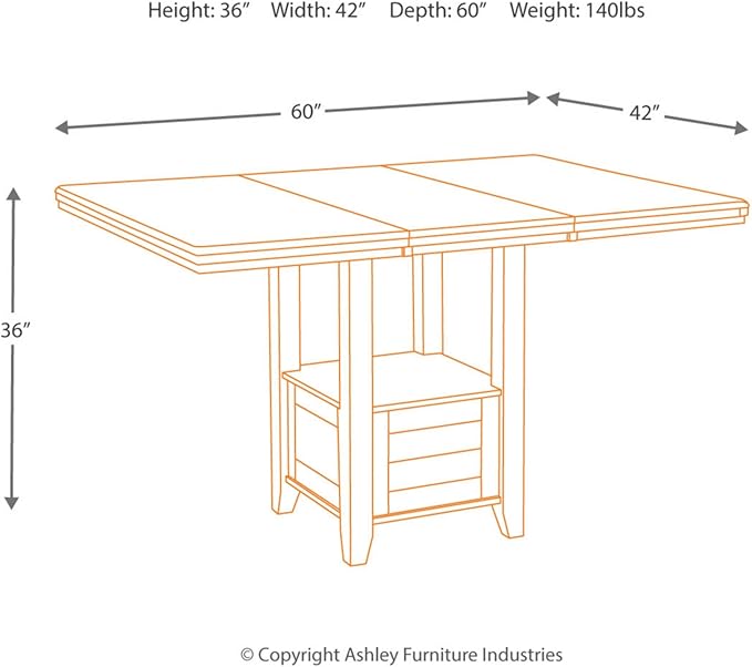 Signature Design by Ashley Haddigan Traditional Rectangular 36" Counter Height Dining Extension Table, Dark Brown - LeafyLoom