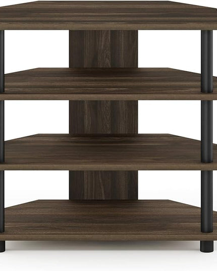 Furinno Turn-N-Tube Easy Assembly 4-Tier Petite Entertainment Center / TV Stand / TV Unit / TV Desk, Columbia Walnut/Black - LeafyLoom