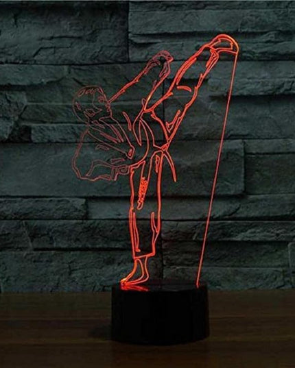 Creative 3D Taekwondo Night Light 16 Colors Changing USB Power Remote Control Touch Switch Decor Lamp Optical Illusion Lamp LED Table Desk Lamp Children Kids Christmas Brithday Gift - LeafyLoom