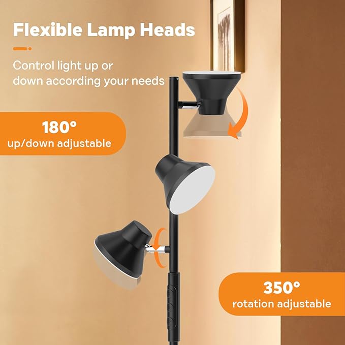 2024 Upgraded LED Floor Lamp, 36W Modern Floor Lamp with Remote & Touch Control, 4 Color Temperatures, Standing Lamp with 3 Rotatable Lights, Floor Lamps for Living Room, Bedroom, Office - LeafyLoom