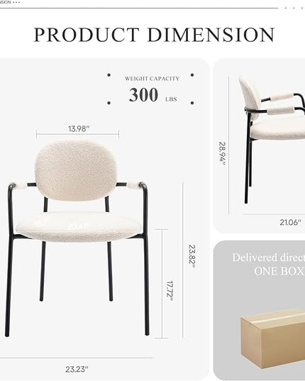 COLAMY Dining Chairs Set of 4, Boucle Dining Chairs with Arms, Comfy Small Sherpa Dining Armchairs with Back for Kitchen, Dining Room, Restaurant, Cream - LeafyLoom