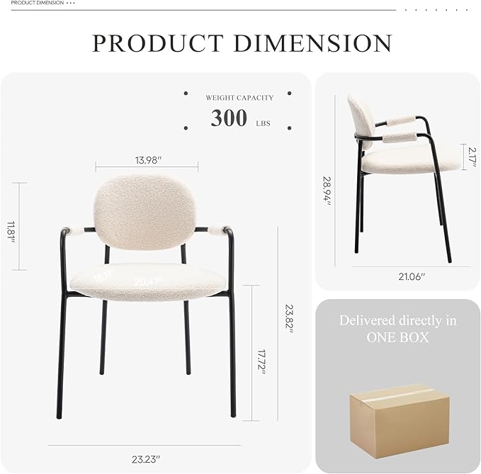 COLAMY Dining Chairs Set of 4, Boucle Dining Chairs with Arms, Comfy Small Sherpa Dining Armchairs with Back for Kitchen, Dining Room, Restaurant, Cream - LeafyLoom