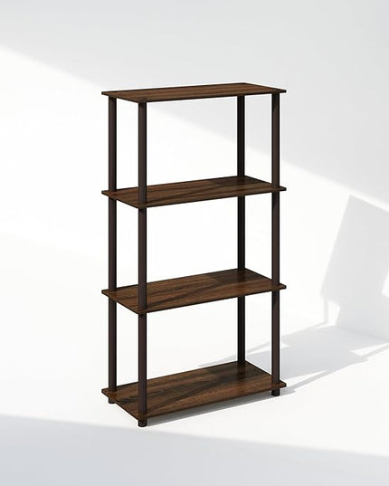 Furinno Turn-N-Tube 4-Tier Multipurpose Shelf Display Rack, Shelving Unit, Bookcase, Walnut/Brown - LeafyLoom