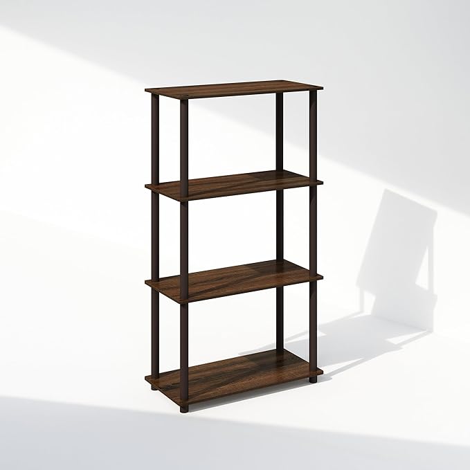 Furinno Turn-N-Tube 4-Tier Multipurpose Shelf Display Rack, Shelving Unit, Bookcase, Walnut/Brown - LeafyLoom