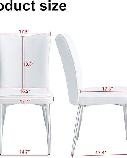 Modern Dining Chairs Set of 2, PU Leather Seat Cushions White Dining Room Chair, with Silver Metal Legs Kitchen Chair for Home Living Room, Restaurant, White Chair Silver Legs - LeafyLoom