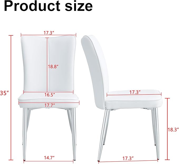 Modern Dining Chairs Set of 2, PU Leather Seat Cushions White Dining Room Chair, with Silver Metal Legs Kitchen Chair for Home Living Room, Restaurant, White Chair Silver Legs - LeafyLoom
