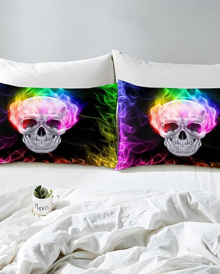 Erosebridal Skull Comforter Set, Skeleton Bones Bedding Set King Size Halloween Horror Gold Flame Duvet Sets for Kids Teens Adult Bedroom Decor, Gothic Spooky Bedding Comforters, Warmth Soft - LeafyLoom
