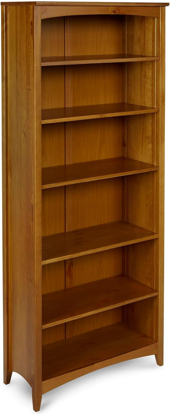 Camaflexi Shaker Style 6 Shelf Bookcase / Solid Wood / 72 inch Tall / Adjustable Shelving / Closed Back / Display Bookshelf for Living Room, Bedroom, Home and Office, Cherry - LeafyLoom