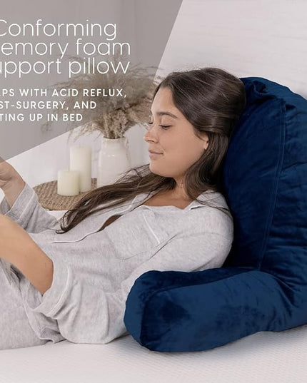Milliard Reading Pillow with Shredded Memory Foam, Large Adult Backrest with Arms, Back Support for Sitting Up in Bed with Washable Cover (Sit up Pillow) - LeafyLoom