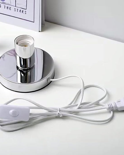Simple Unique Lamp Base Only,Mini Bedside Table Lamp Bases,E26 Edison Light Bulb Stand Lamps for Small Spaces,Minimalist Desk Lamps Set w/ 5.8ft White Cord Switch Plug,No Bulb,Silver/Chrome,S - LeafyLoom