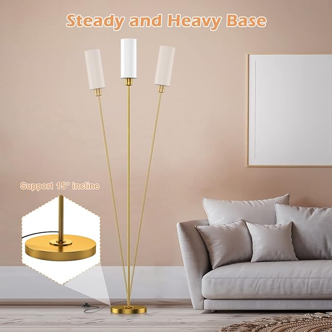 Floor Lamp, Gold Floor Lamp for Living Room, Modern Standing Lamp with Glass Lamp Shade, Vintage 68" Tall Lamp for Home & Office, Reading & Working, E26 Socket(Bulb Not Included) - LeafyLoom