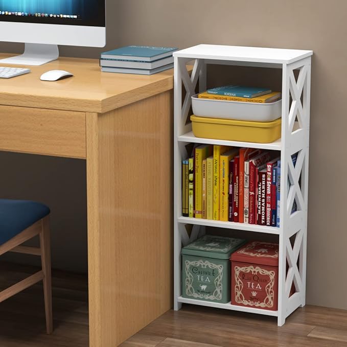 Small Bookcase Bookshelf - 4 Tier Bookshelves Organizer Storage Shelf for Kids, Bookcases Book Display Rack & Open Shelves Table for Bathroom, Living Room, Bedroom, Office, White - LeafyLoom