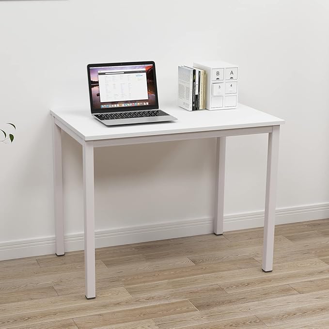 SogesGame Small Computer Desk, 39.4 inches Small Office Desk Computer Table Study Writing Desk Workstation for Home Office,White - LeafyLoom