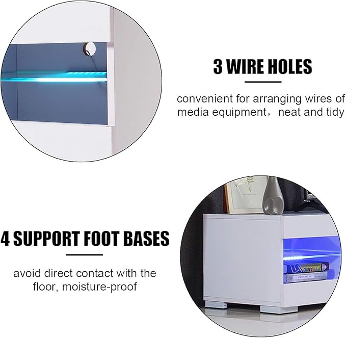 HOMMPA LED TV Stand with LED Lights for 65 inch TV Modern Entertainment Center with Storage 57" White TV Console with Glass Shelves for Living Room 15" Tall - LeafyLoom