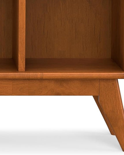 SIMPLIHOME Draper SOLID HARDWOOD 57 inch Wide Mid Century Modern 8 Cube Storage Sofa Table in Teak Brown for The Living Room, Study Room and Office - LeafyLoom
