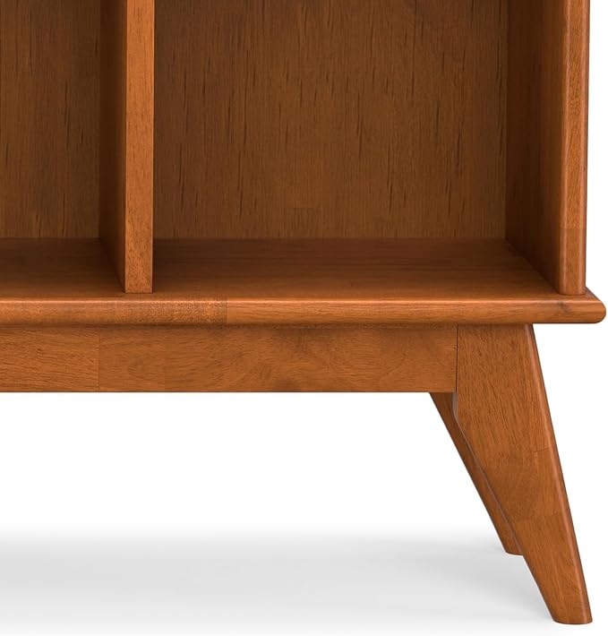 SIMPLIHOME Draper SOLID HARDWOOD 57 inch Wide Mid Century Modern 8 Cube Storage Sofa Table in Teak Brown for The Living Room, Study Room and Office - LeafyLoom