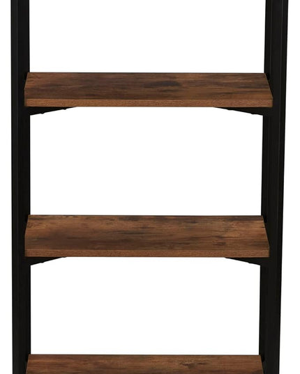 Household Essentials Crown Narrow 4 Shelf Open Storage Bookshelf Rustic Hickory Wood Grain and Black Metal - LeafyLoom