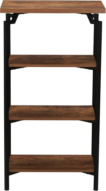 Household Essentials Crown Narrow 4 Shelf Open Storage Bookshelf Rustic Hickory Wood Grain and Black Metal - LeafyLoom