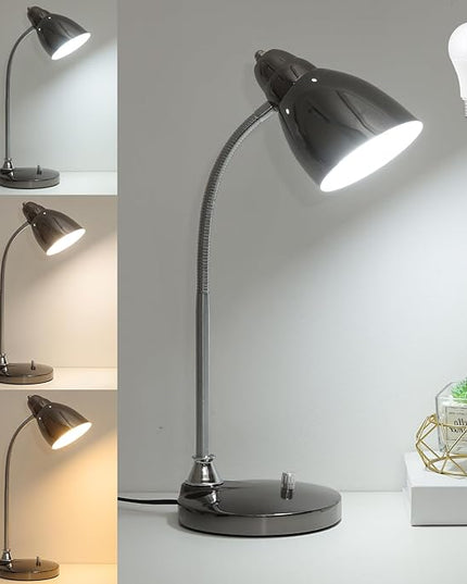 Desk Lamp for Home Office, 40W (Max) E26 LED Vintage Table Lamp with 12W Color Changing Bulb Flexible Desk Light with Rotary Switch for Study Room Bedroom Bedside Reading Working, Black Chrome - LeafyLoom