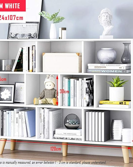 IOTXY Wooden Open Shelf Bookcase - 3-Tier Floor Standing Display Cabinet Rack with Legs, 10 Cubes Bookshelf, Warm White - LeafyLoom