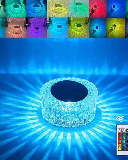 Portable Crystal LED Table Lamp, 3-Levels Brightness Desk Lamp, 3 Color Touch Control Rechargeable Lamp, Night Light, Bedside Lamp,Dining Room Lamp (16 Color) - LeafyLoom