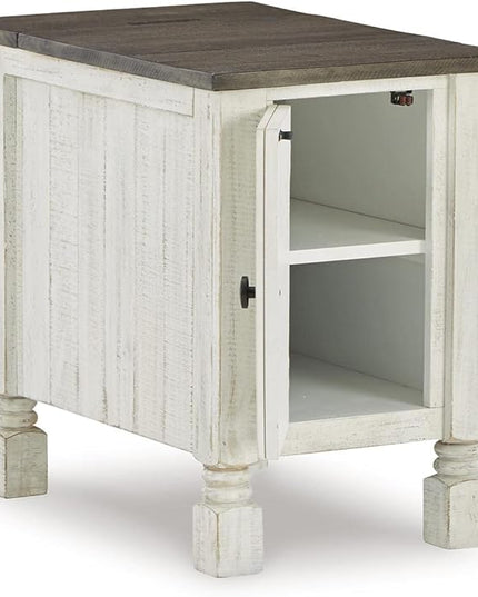 Ashley Havalance Lift Top Coffee Table with 2 Hidden Trays & Farmhouse Chair Side End Table, Gray & White - LeafyLoom