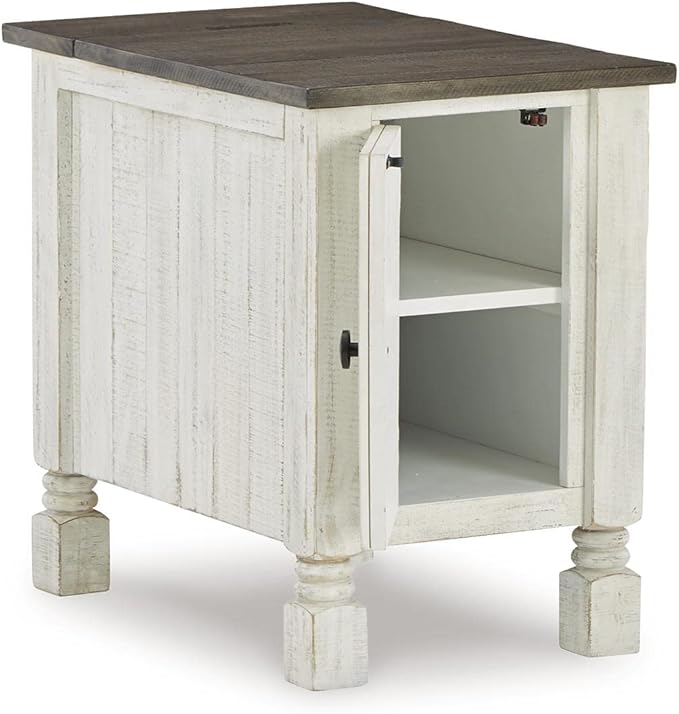 Ashley Havalance Lift Top Coffee Table with 2 Hidden Trays & Farmhouse Chair Side End Table, Gray & White - LeafyLoom