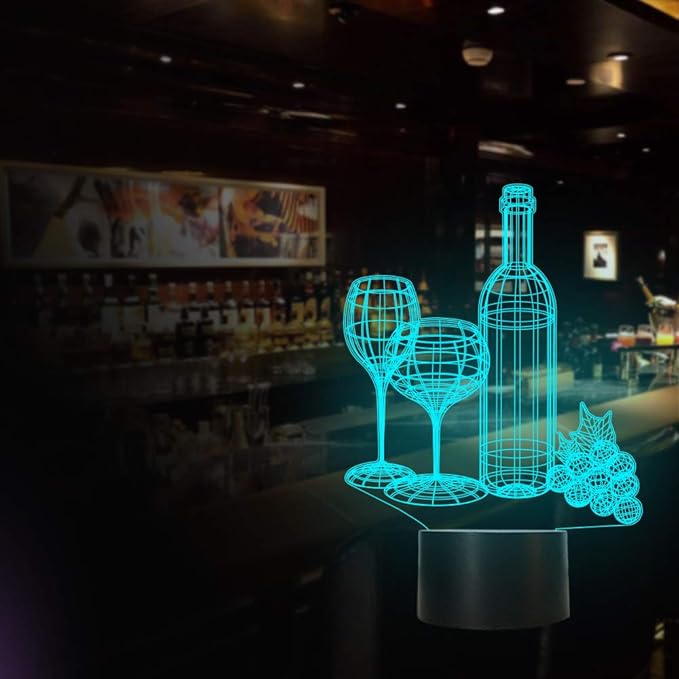 FULLOSUN Wine Bottle 3D Illusion Lamp, Bar Decoration Gifts Night Light for Xmas Holiday Birthday Gifts for Bar Shop Decor with Remote Control 16 Colors Changing + 4 Changing Mode + Dim Function - LeafyLoom