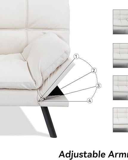 Memory Foam Faux Leather Futon Sofa Bed Couch,Convertible Futon Sofa Couch,Loveseat Sleeper Sofa Bed,Small Splitback Modern Sofa Bed for Living Room,Office,Apartment,White - LeafyLoom