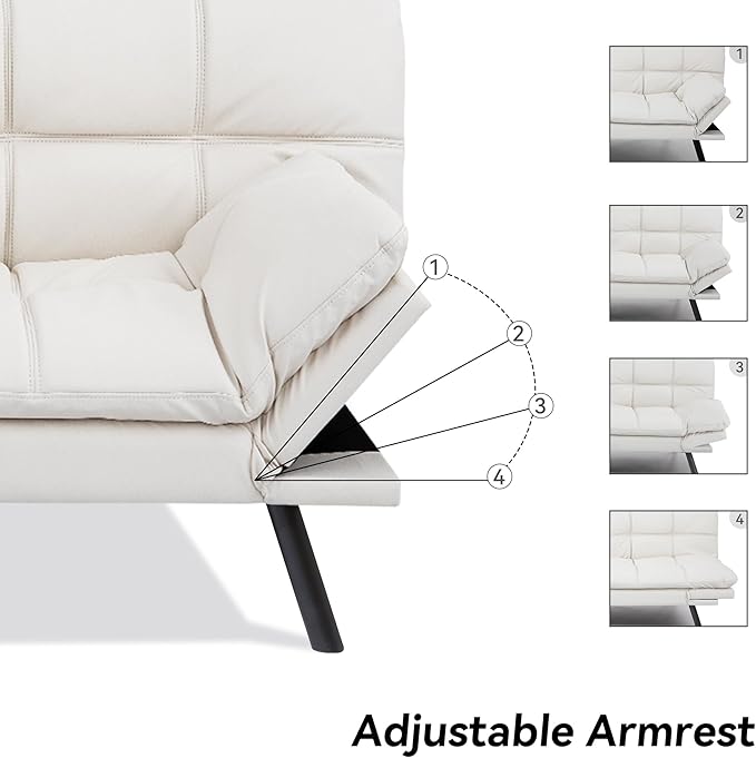 Memory Foam Faux Leather Futon Sofa Bed Couch,Convertible Futon Sofa Couch,Loveseat Sleeper Sofa Bed,Small Splitback Modern Sofa Bed for Living Room,Office,Apartment,White - LeafyLoom