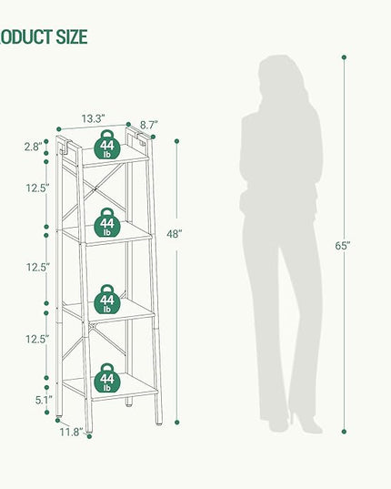 Ladder Shelf, Bookshelf Bookcase, Freestanding Corner Storage Shelve with 2 Hooks for Home Office, Living Room, Kitchen, Bedroom, Industrial, 4-Tier White BC13213W - LeafyLoom