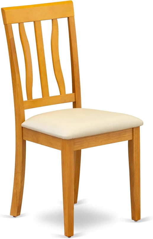 East West Furniture Antique Kitchen Dining Faux Leather Upholstered Wooden Chairs, Set of 2, Oak - LeafyLoom