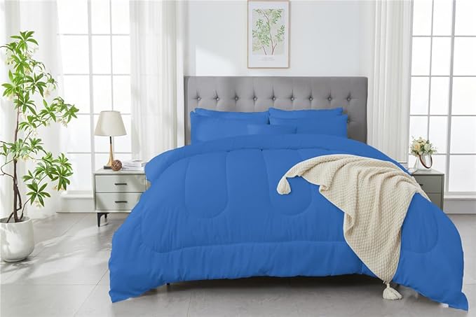 3 Piece Solid Color All Season Bedding Comforter Set Microfiber Soft Lightweight Bedding Set for Kids Teens Adults Room Decor with 1 Comforter and 2 Pillowcases Queen - LeafyLoom